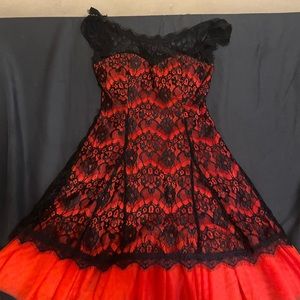 Red with Black laced dress